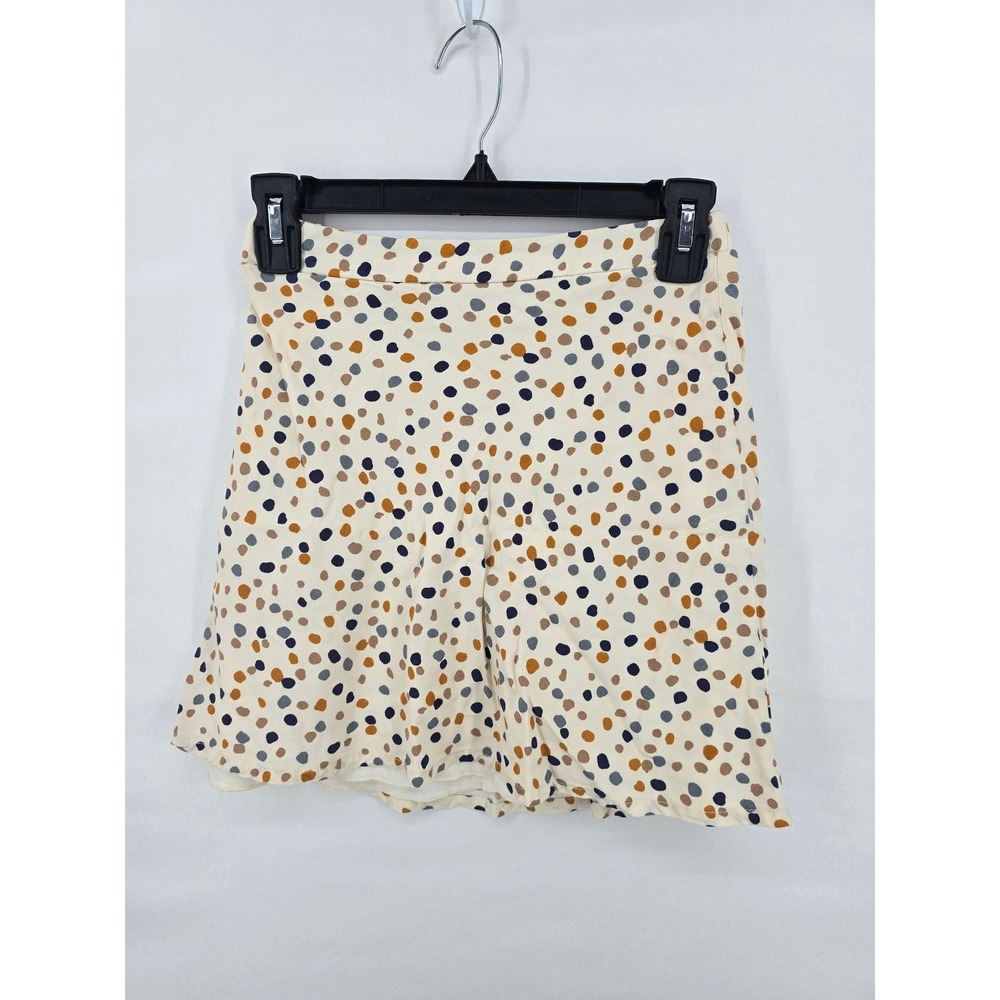 Altar'd State Womens Polka Dot Mini Skirt Cream Multi Color Elastic Waist Small